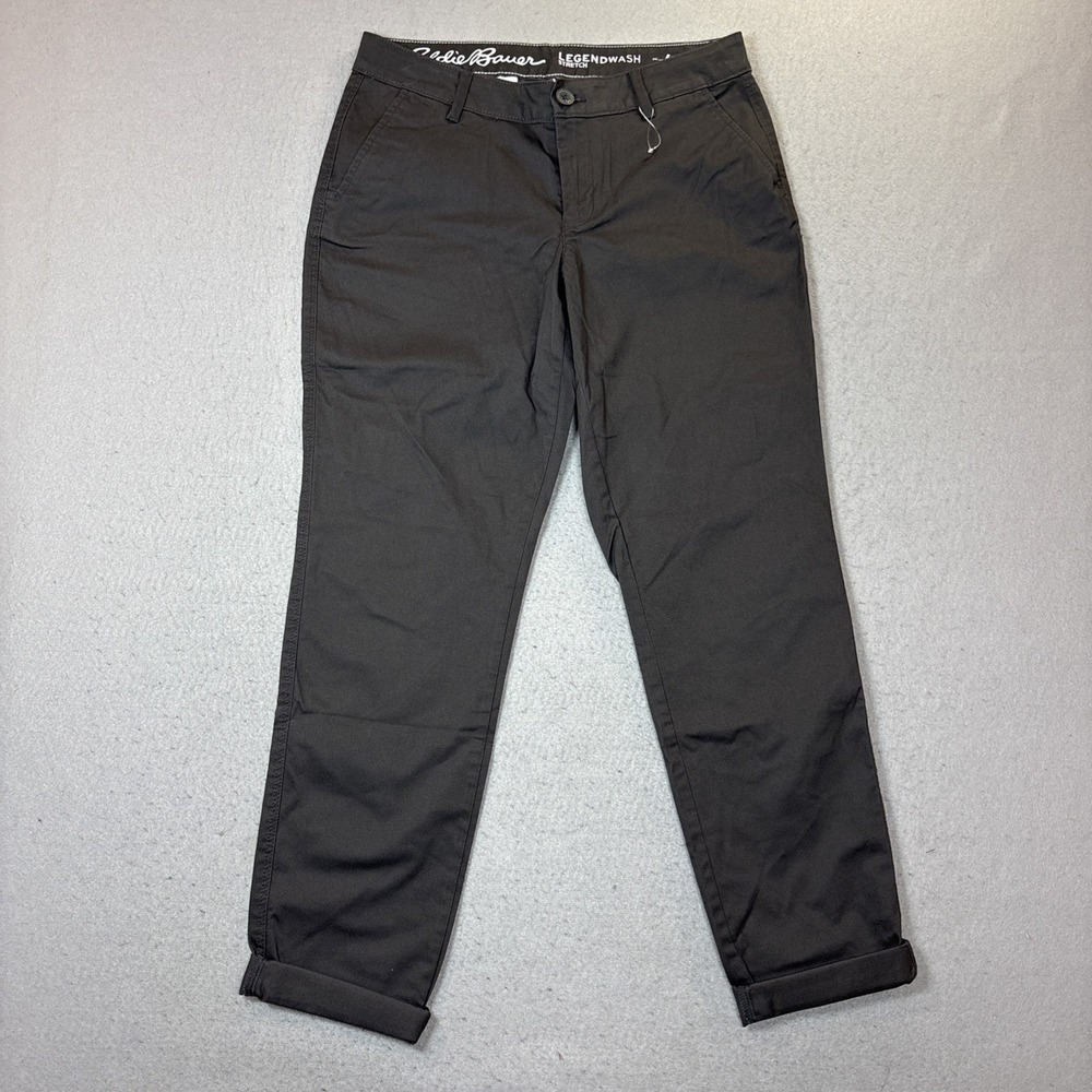Eddie Bauer Legend Wash Boyfriend Pant Womens 4 Gray Mid Rise Slim Stretch